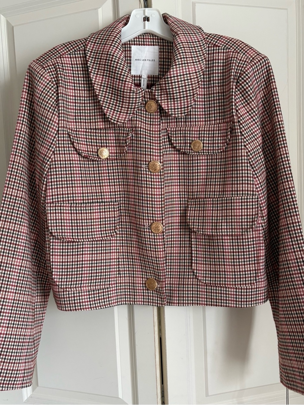 Avec Les Filles - Anthropologie Womens Plaid Lady Coat - Burgundy, Pink & Cream - Picture 5 of 9